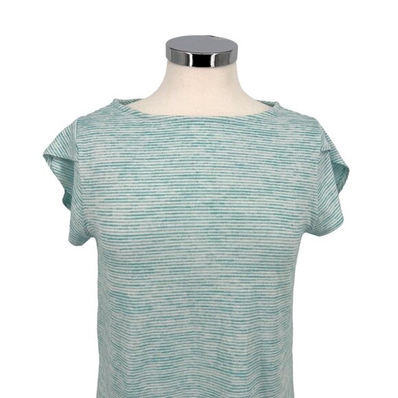 Market & Spruce Striped Tulip Sleeve Top Faux Button Back Blue Size XSP NWT - Picture 2 of 9